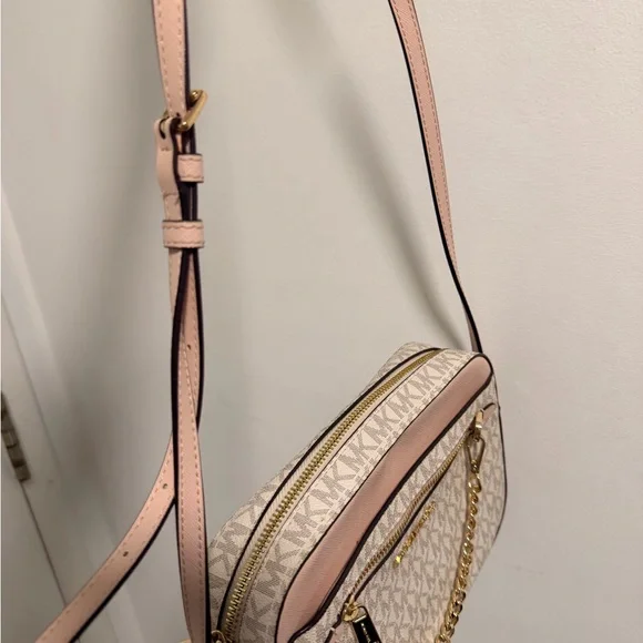 Michael Kors Pink and Vanilla MK Signature Chain Crossbody - Picture 5 of 6